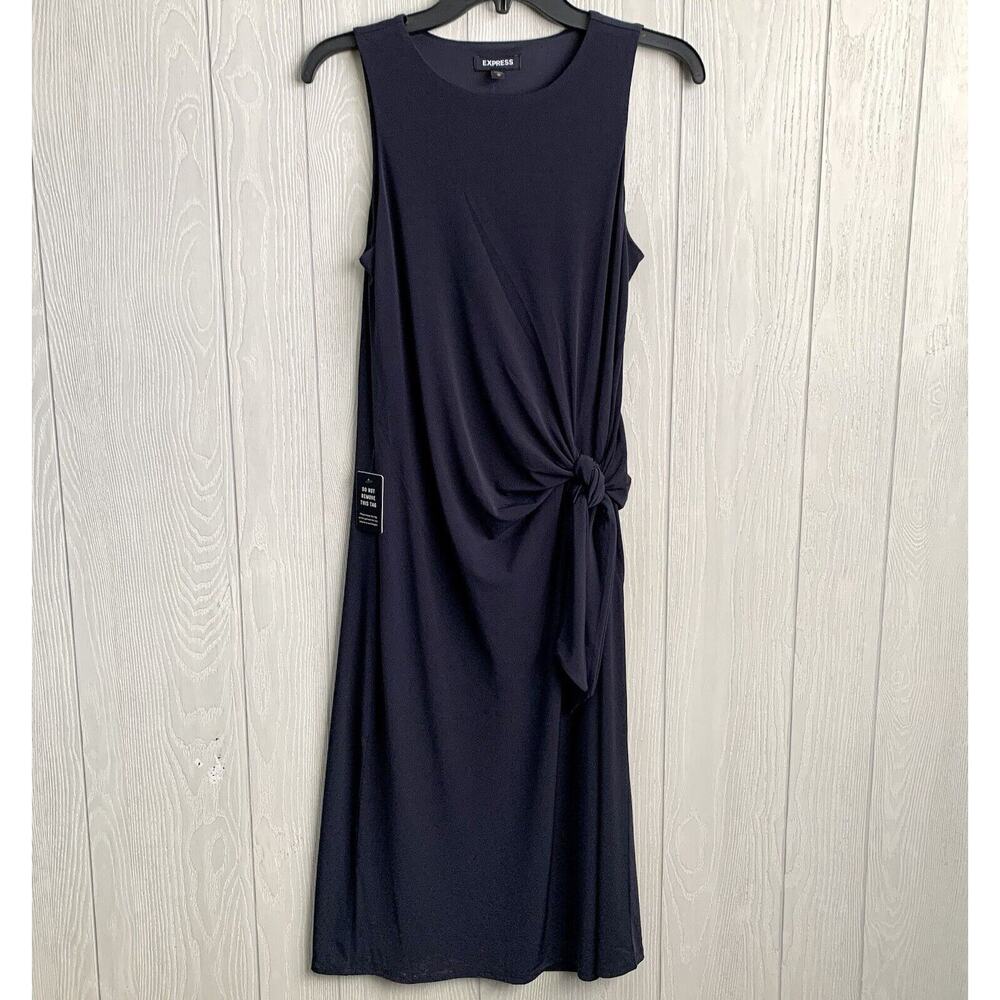 Express Navy Blue Sleeveless Tie Waist Midi Dress Medium NWT